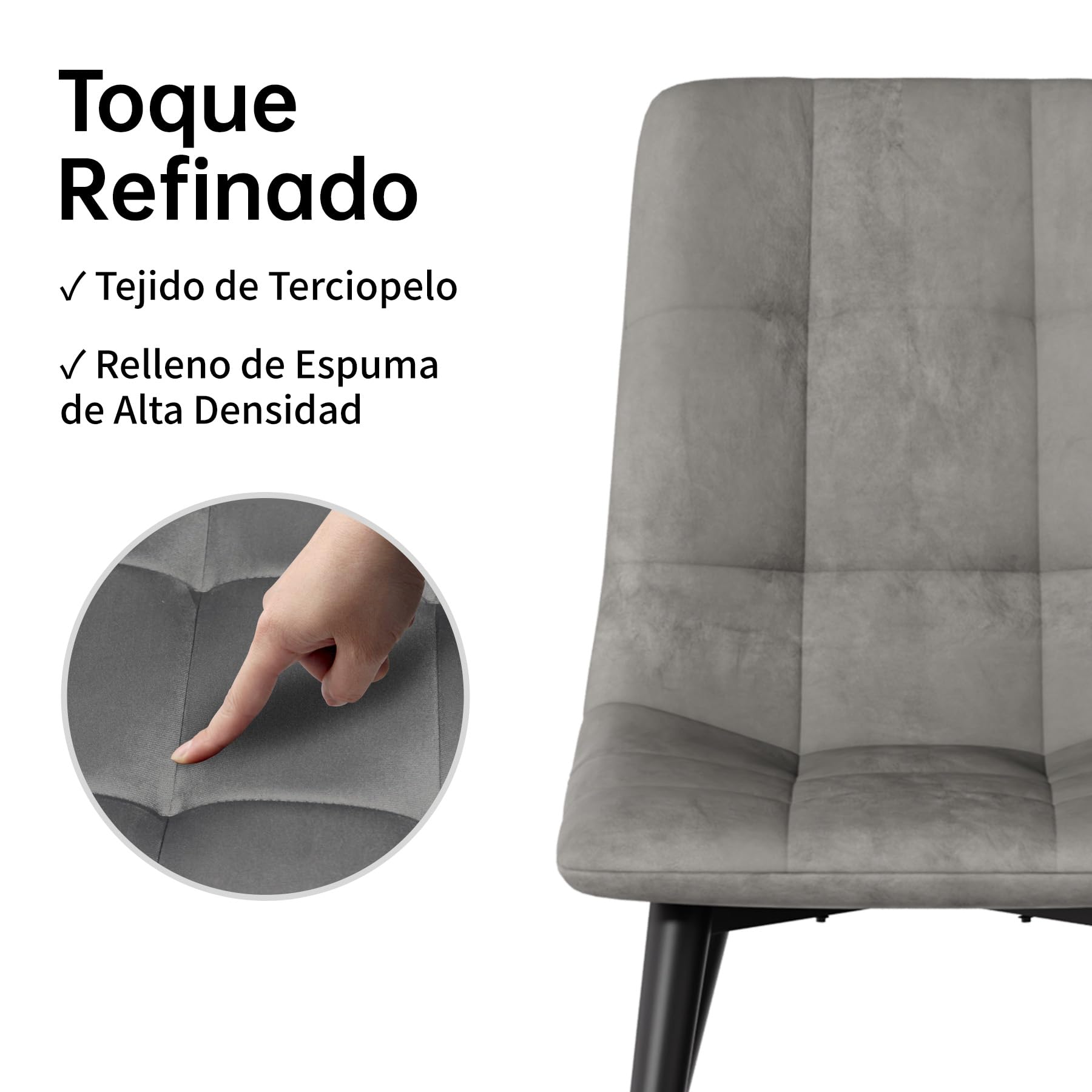 Juego de 4 Sillas Comedor Terciopelo, Estilo Nórdico Moderno, Tapizadas y Acogedoras, (Gris, 4 Pièces)