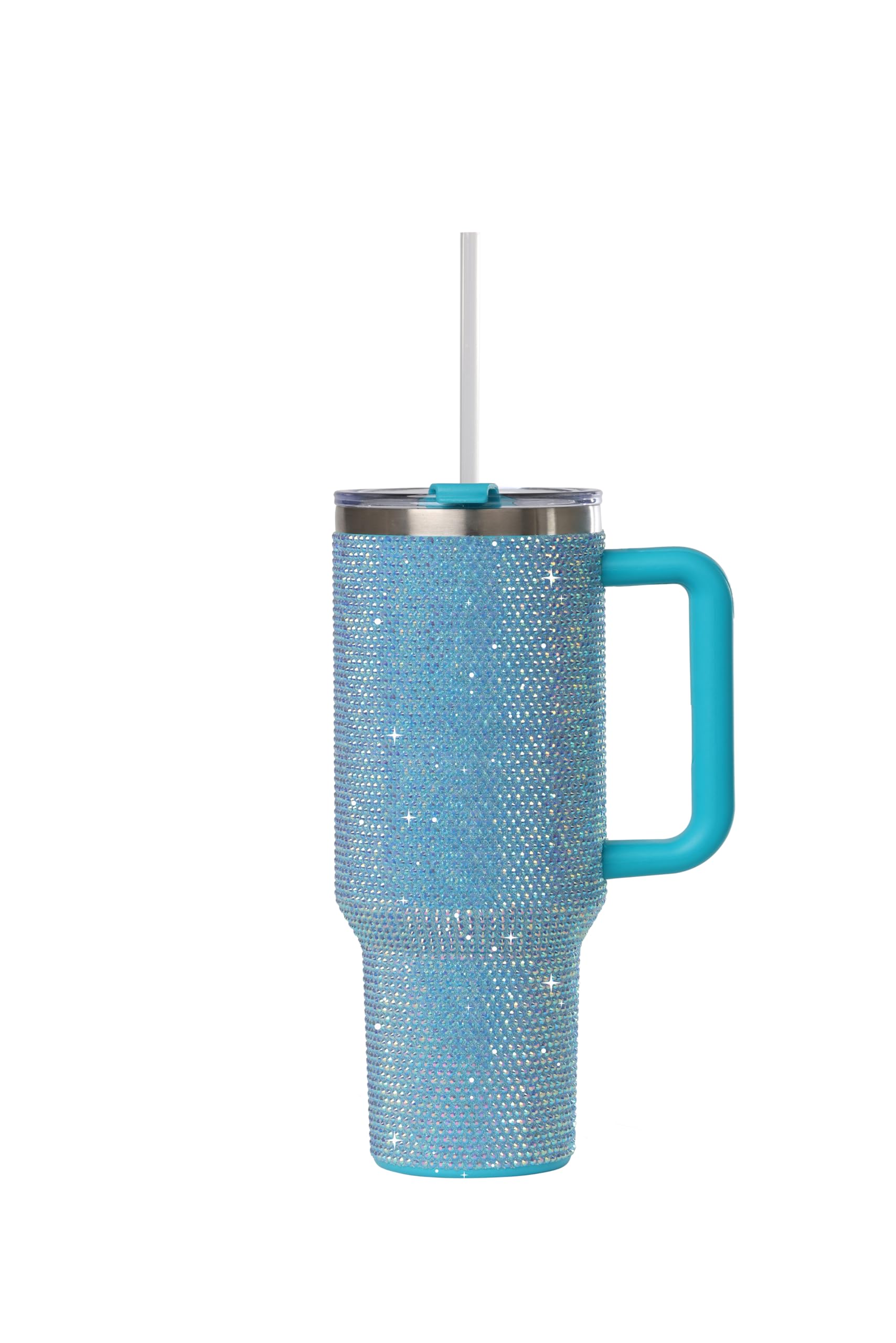 Grenada 40oz Rhinestone-Encrusted Insulated Tumbler - Premium Bling Stainless Steel Water Bottle with Handle, Double Wall Vacuum Technology, Includes Leakproof Lid and Straw