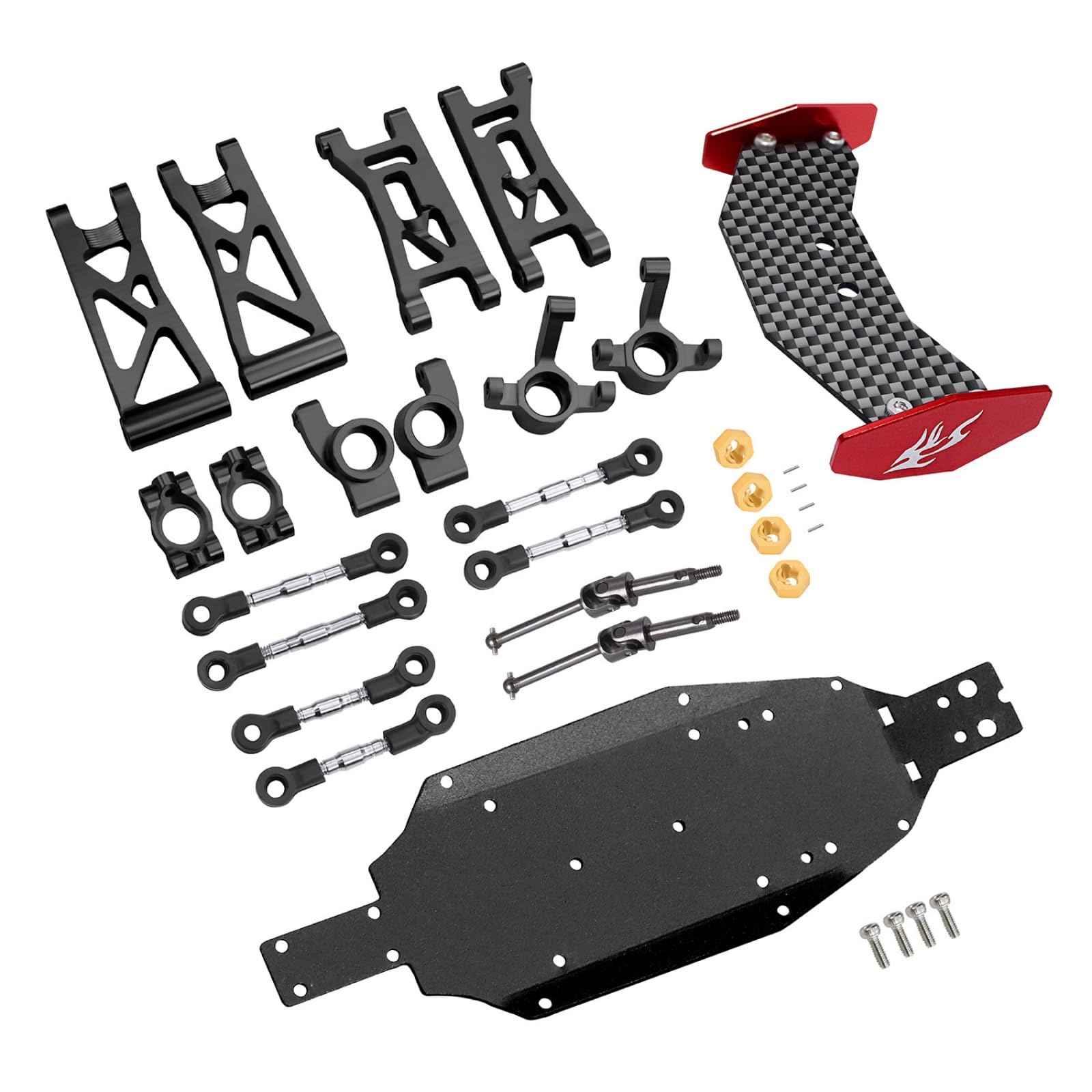 XBERSTAR RC Suspension Arm Kit for Losi Micro-B RC 2WD Buggy RTR RC Aluminum Alloy Front Rear Swing Arms Steering Cups C-Seats CVD Shaft Connecting Rods (Black Suspension Arm Set 10 Pcs)