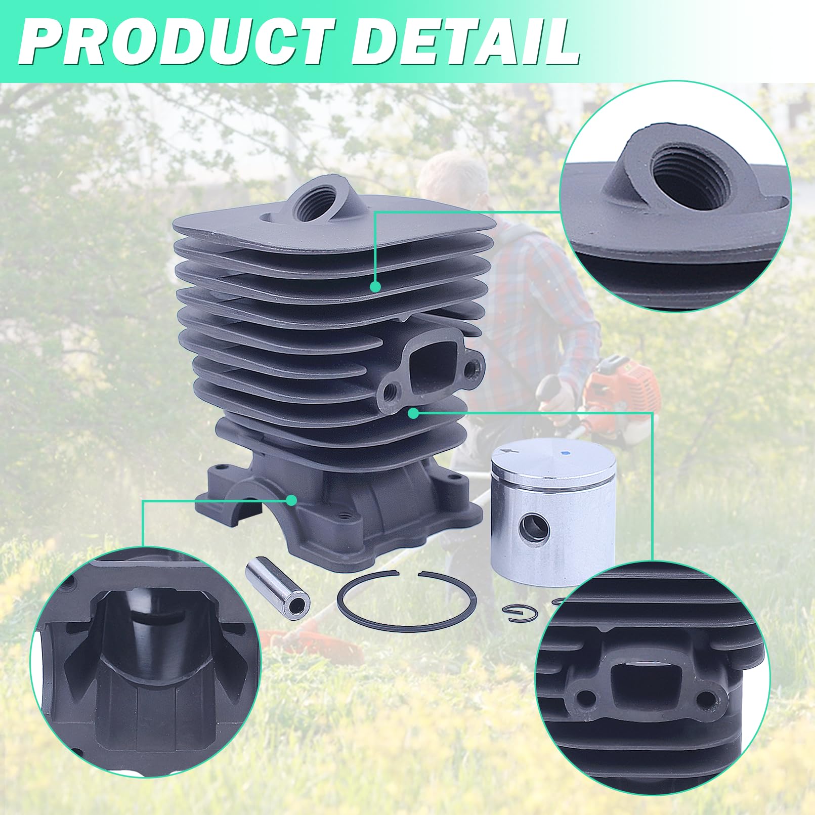 Adefol Cilindro Pistón Kit de 35 mm para Husqvarna 128C 128CD 128L 128LD 128R con Filtro de Aire, Línea de Filtro de Combustible, Bujía, Cojinete de Cigüeñal, Repuestos 545008082