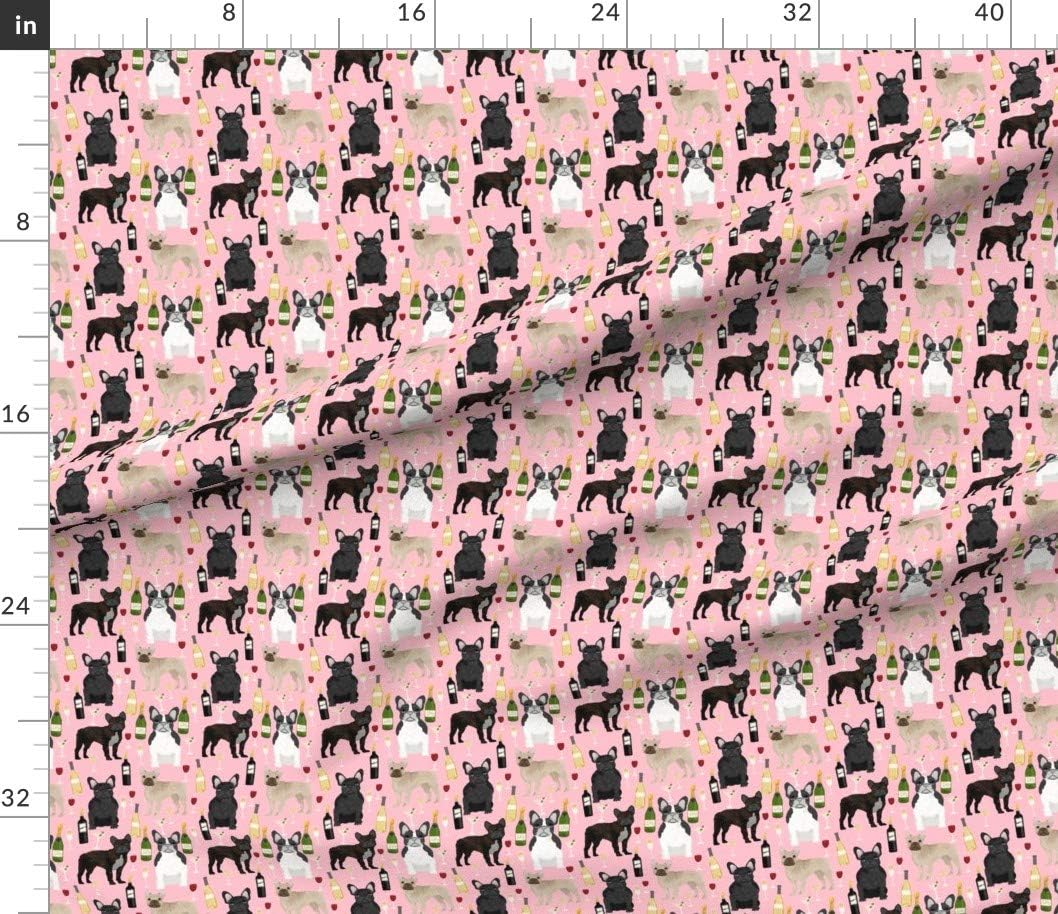 Spoonflower Fabric - French Bulldogs Wine Champagne Celebrate Frenchies Pink Frenchie Printed on Petal Signature Cotton Fabric by The Yard - Sewing Quilting Apparel Crafts Decor