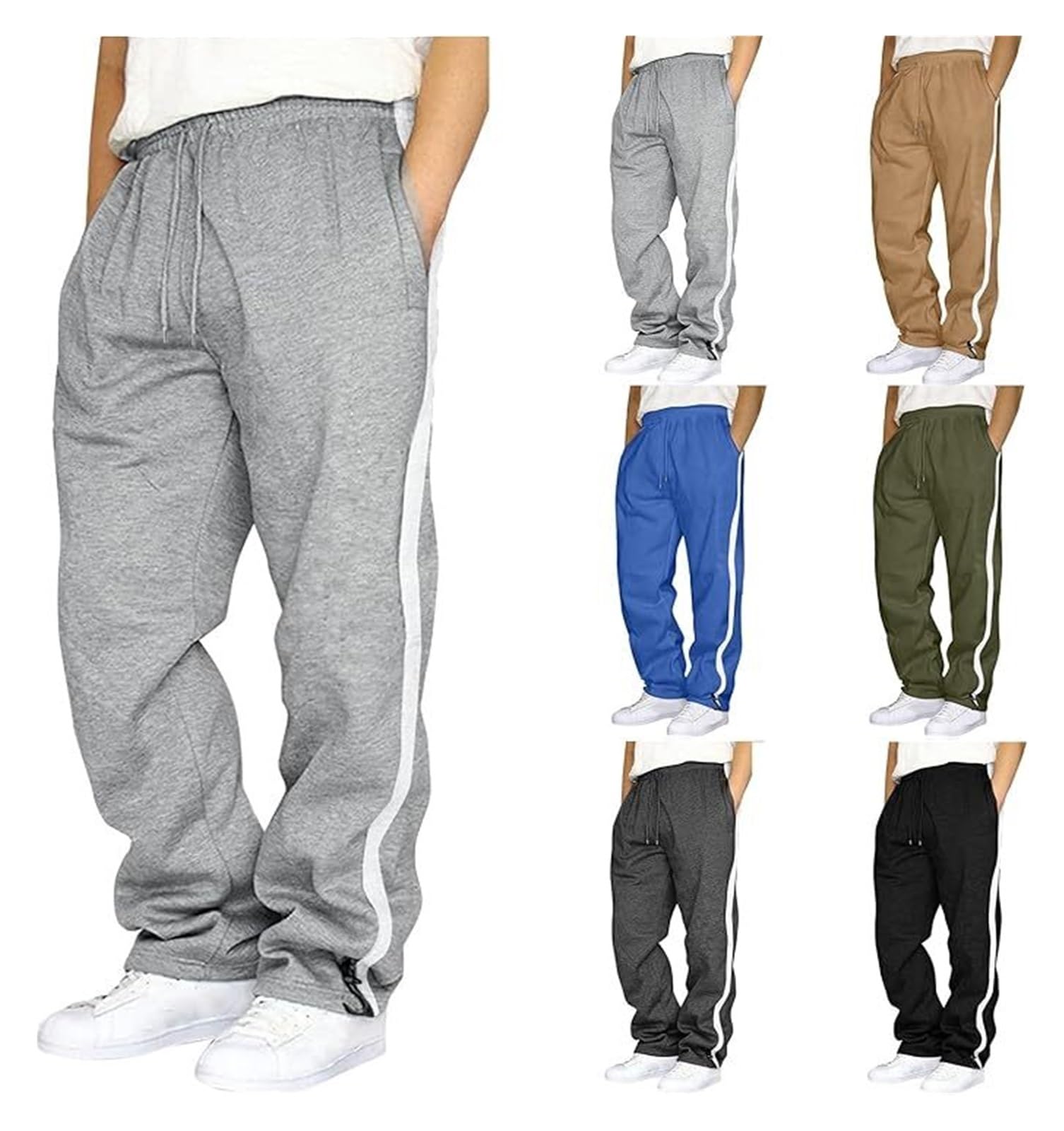 Jogginghosen Sportkleidung Sweathose Sport Hose Herren Langgröße Fitness Sweat Hosen Herren Elastischer Bund Mit Kordelzug Hose Taschen Frühling Warme Jogginghose(Khaki,S)