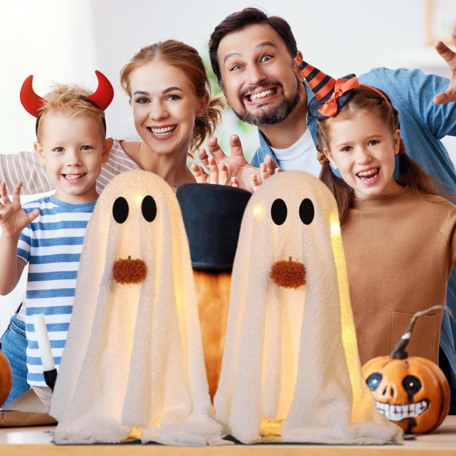 Dekoracje z duchami Oświetlone Dekoracja Ducha | Dwie Sztuki Dekoracje Halloween Ozdoby Stołowe dla Wnętrz i Na Zewnątrz oraz Kuchnia Sypialnia Salon Ganek Taras Podwórko