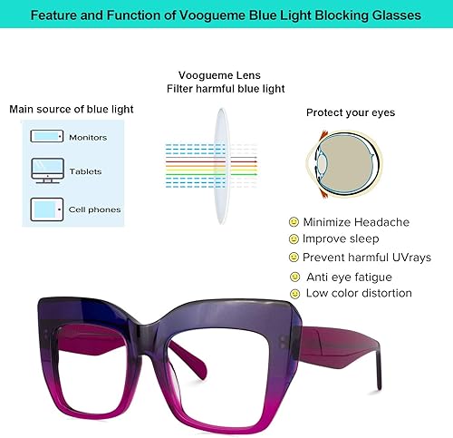 Miniatura 5 de Vooglam OA01901 - Gafas cuadradas de gran tamaño con luz azul para mujer, antifatiga ocular y UV Rosaura