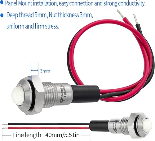 Miniatura 17 de 2 mini luces indicadoras de 0.315 in 0.31 pulgadas, 12 V-24 V, LED rojo, impermeable, IP67, cúpula, cabeza alta, lámpara de señal de acero