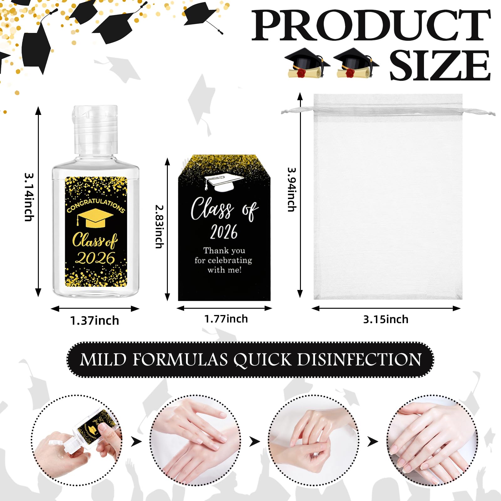 Leelosp Set di 36 mini saponi per le mani sciolte per la laurea di classe 2026, colore nero, regalo per la notte di laurea, 29,6 ml, per insegnanti, compagni di scuola