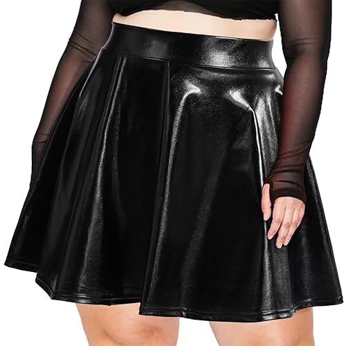 Moon Wood Women's Plus Size Sparkly Metallic Flared Pleated Mini Skater Skirt - 3X-Large Plus - Black