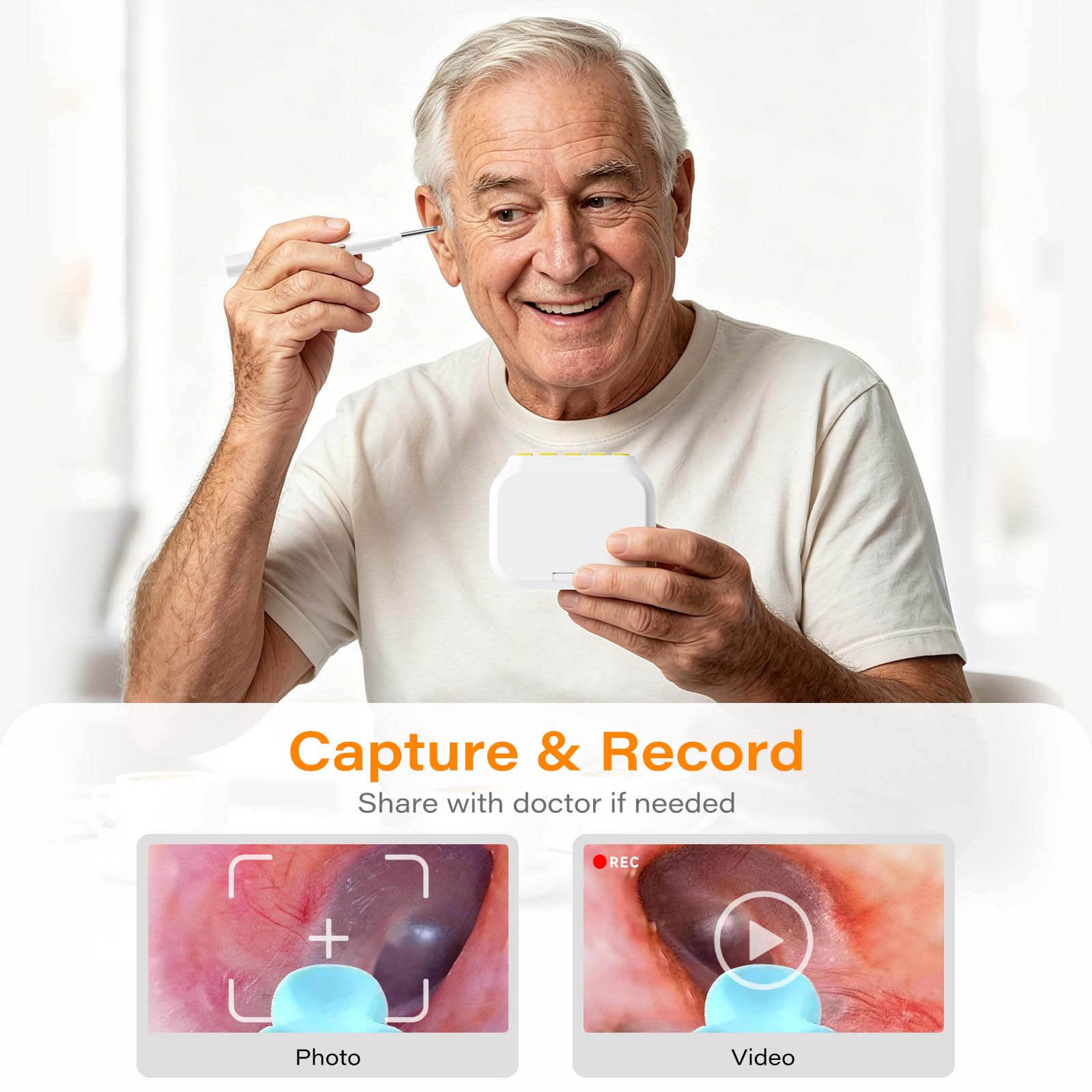 Otoscope Cure Oreille Avec Écran Intégré Et Gyroscope, Pas De Téléphone, Pas D'Application, Pas De WiFi, Nettoyage Caméra 1080P HD Avec 6 LED, Kit Élimination Cérumen Pour Seniors Et Toute La Famille