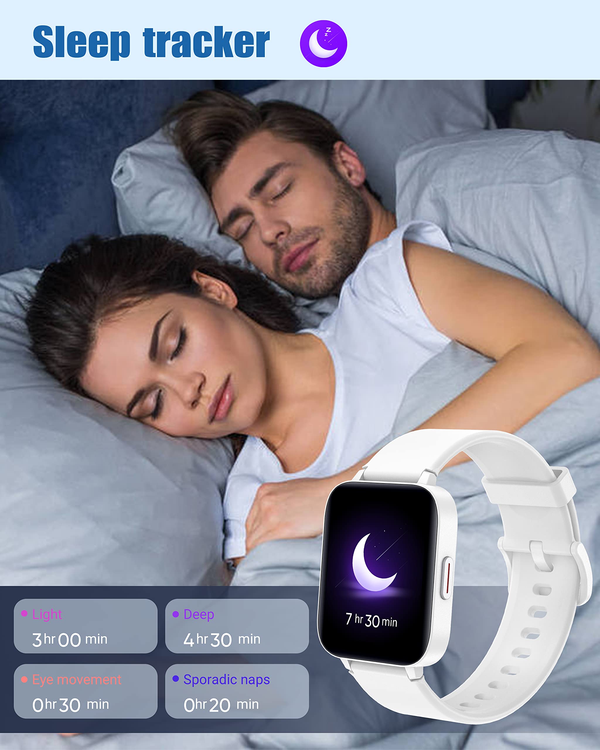 RUIMEN Smartwatch,Reloj Inteligente Mujer Impermeable IP68 con Oxímetro,1.69" Pantalla con Pulsómetro,Monitor de Sueño Monitores Actividad Cronómetros Calorías Podómetro para Android iOS (Blanco)
