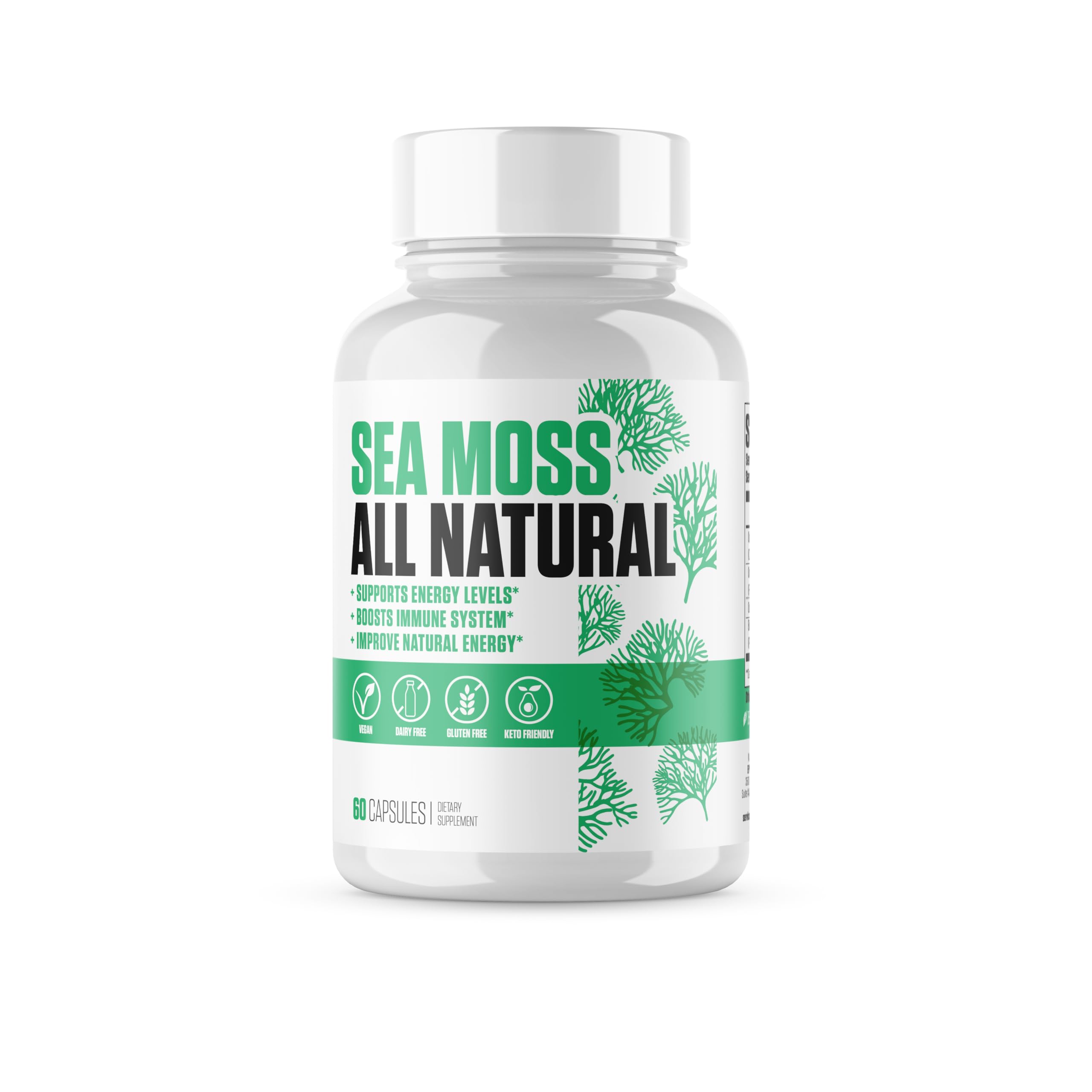 Sea Moss All Natural | #1 New Irish Sea Moss Supplement Plus Bladderwrack, Burdock & BioPerine to Improve Energy Levels, Boost Immune Health and Well Being | 100% Organic & Vegan - 60 Capsules