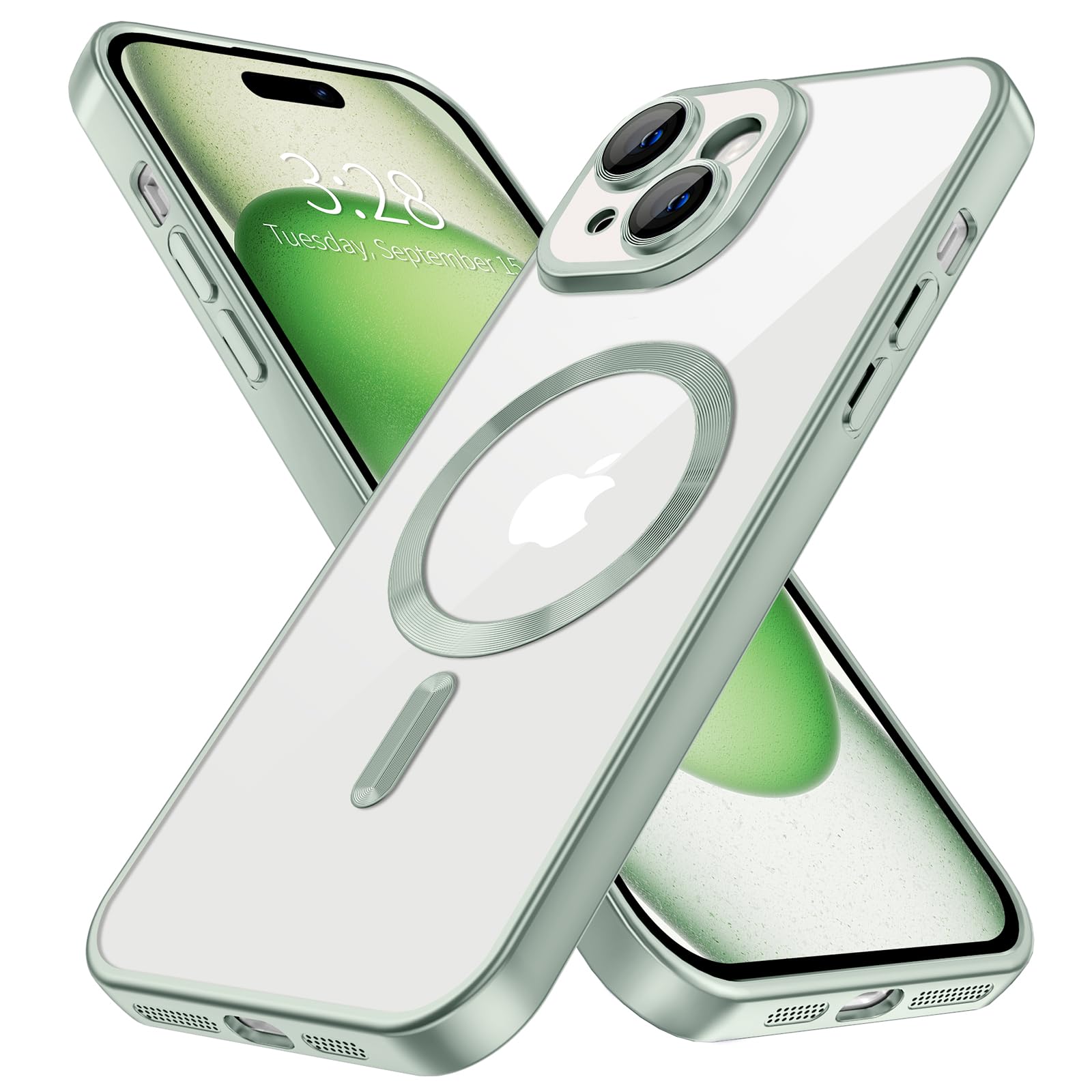 Hython Magnetic Clear for iPhone 15 Plus Case with Camera Lens Protector [Compatible with MagSafe] Luxury Plating Edge Slim Soft TPU Cover Protective