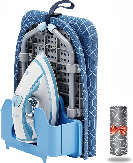 APEXCHASER Ironing Board Small with Iron Holder, Tabletop Small Iron Board with 2 Heat Resistant Ironing Covers, Portable Tabletop Ironing Board with Non-Slip Feet for Home Travel Use
