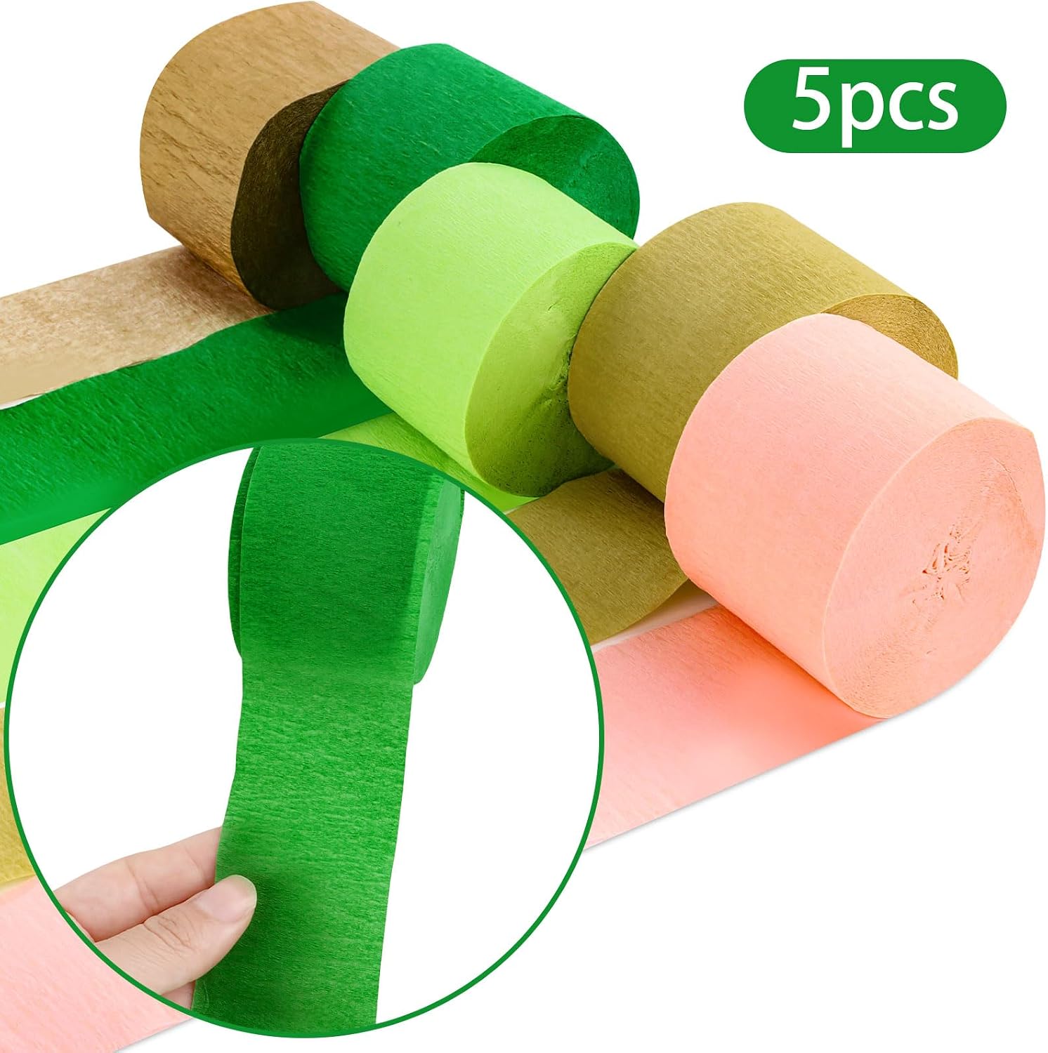 5 Rolls Pink & Gold Crepe Paper Streamers, Crepe Paper Craft for Wedding Baby Shower Birthday Bridal Party Engagement Decorations Supplies