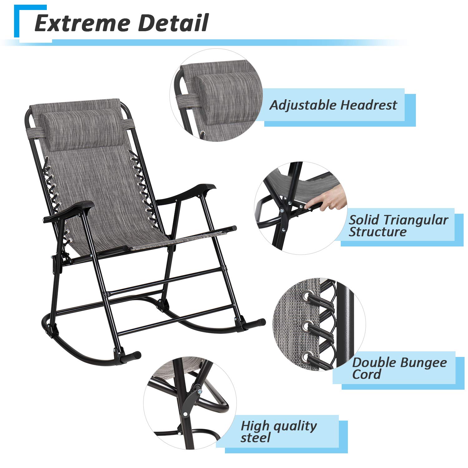 Furniwell Patio Rocking Zero Gravity Chairs Outdoor Wide Recliner