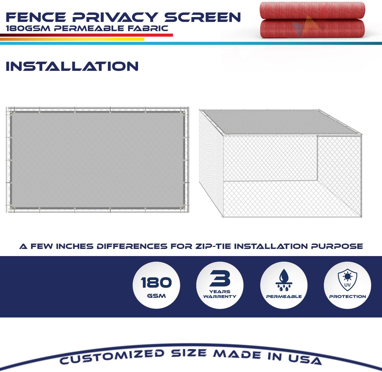 Windscreen4less Fence Privacy Screen 5' x 50' Heavy Duty Windscreen Fencing Mesh Fabric Cover for Patio Garden Backyard Lawn Carport Pool Fence, Red
