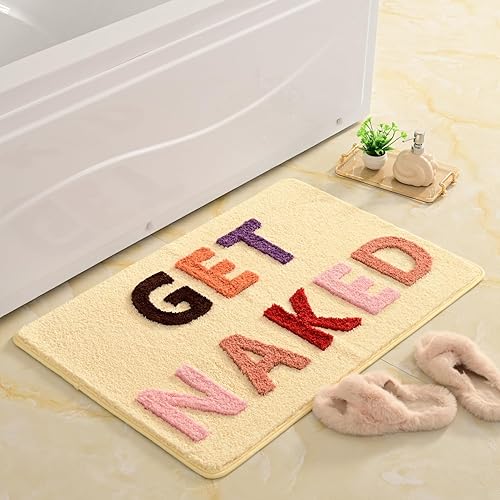 Miniatura 6 de QJHOMO Alfombra de baño con texto en inglés "Get Naked", bonita, antideslizante, divertida, antideslizante, para decoración de bañera, ducha,