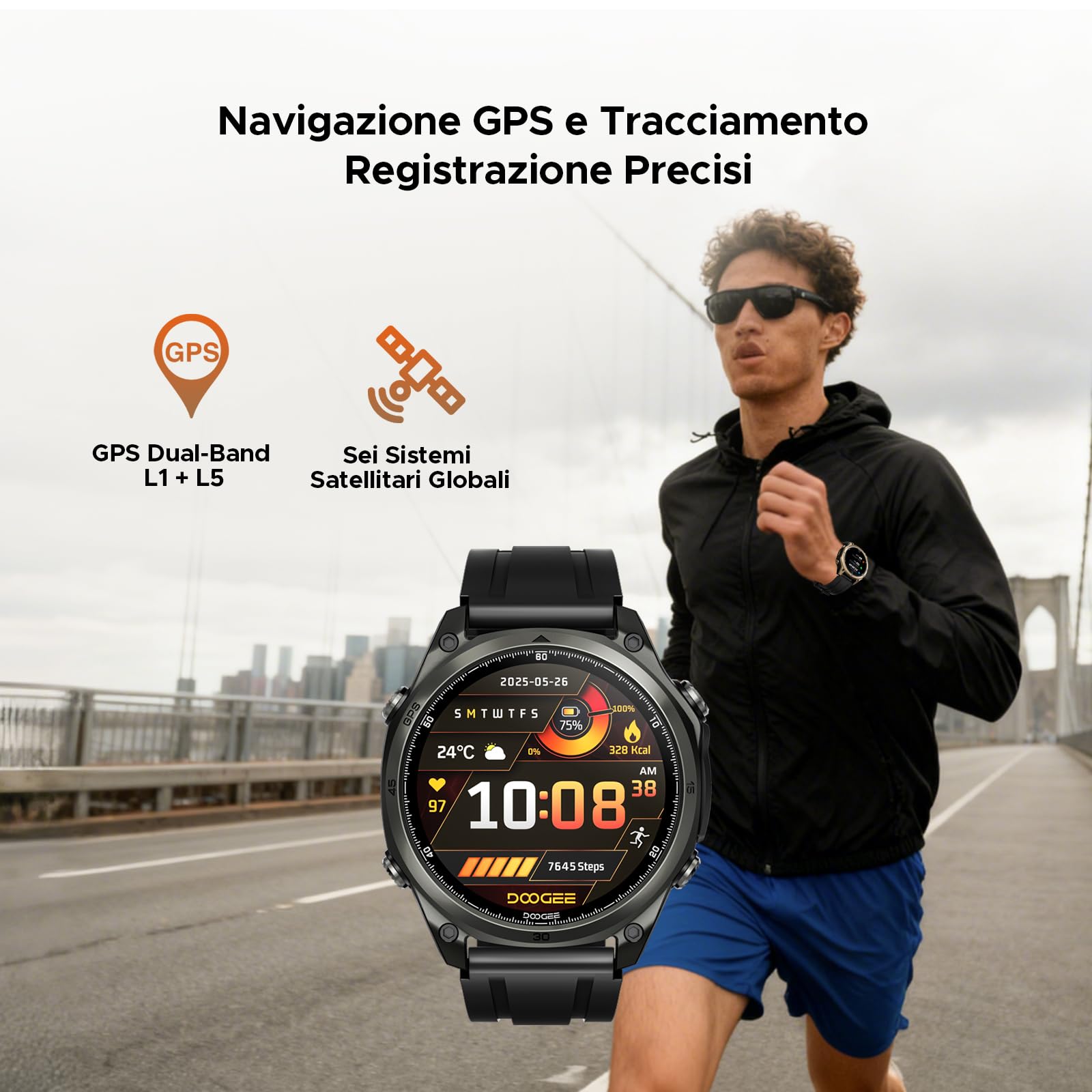 DOOGEE Anywise W1 Orologio Smartwatch Uomo,GPS Dual-Band Integrato,5ATM Impermeabile Militare Smart Watch,1.43" AMOLED Fitness Tracker Per Android iOS,170+Sports Modes,Answer/Make Call/18 Days Battery