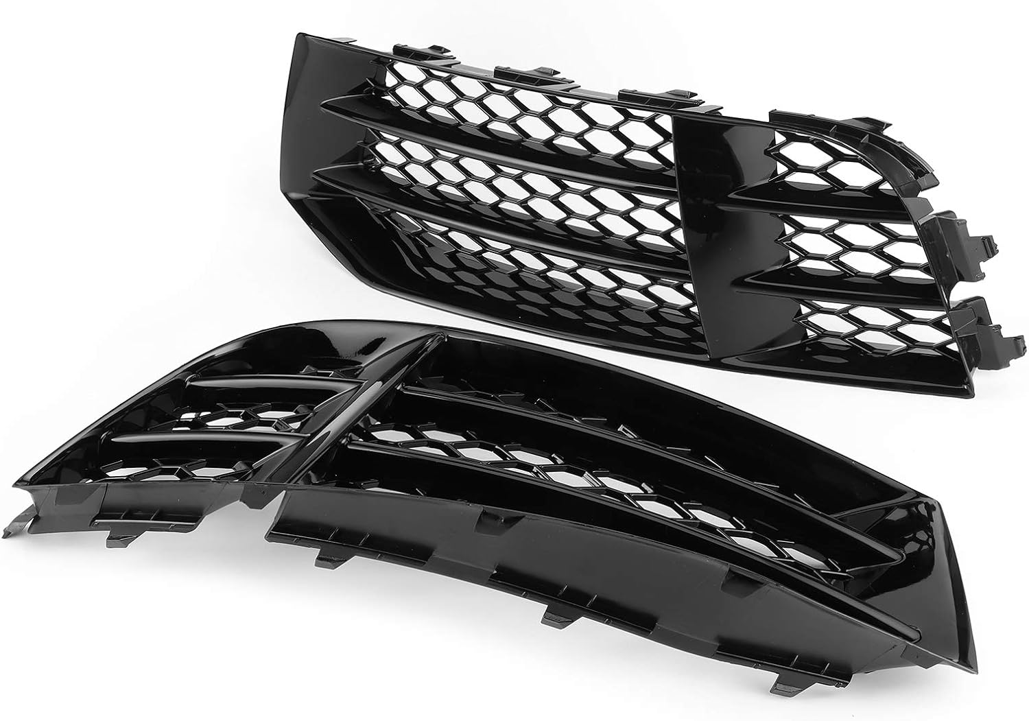 Fog Light Grilles Grills Cover Front Bumper Lower Grille Fog Light Pair Glossy Black Honeycombs Mesh Fog Light Grills Cover Trim for RS5 B8.5 2013‑2016