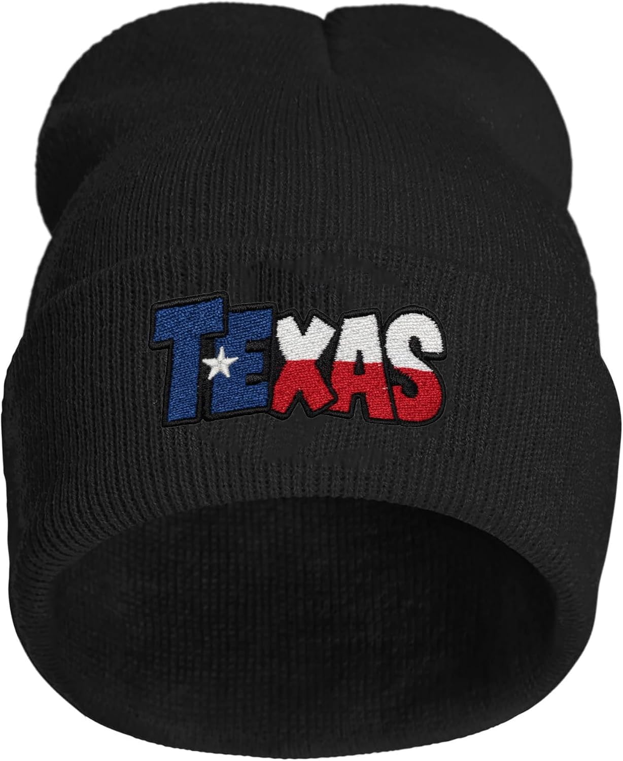 Texas State Pride White Knit Beanie, Patriotic State Pride Design Stretch Skull Cap, Embroidered Winter Hat