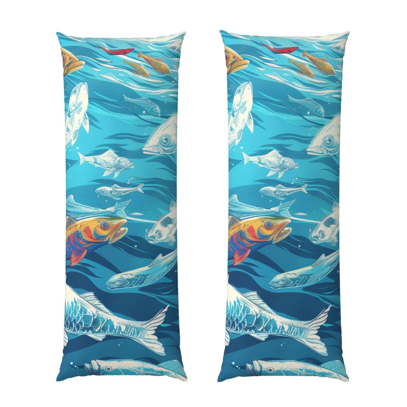 Body Pillow Cover 20x54 Inch, Fishes Print Long Lumbar Pillow Case with Zipper Long Body Pillowcase Decorative for Bed Sofa Bedroom