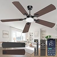 52 Inch Modern Ceiling Fan with Lights & Remote, Quiet DC Reversible Motor, 3CCT Dimmable, Indoor/Outdoor for Bedroom Living Room - Crazypai