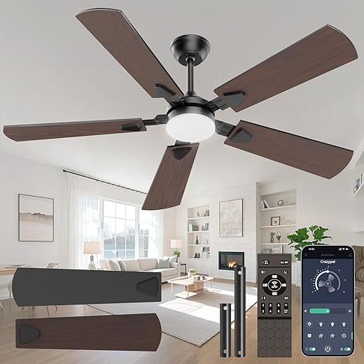 Ceiling Fans with Lights, 52 Inch Modern Ceiling Fans with Lights and Remote Control, DC Reversible Motor, Noiseless, 3CCT, Ceiling Fan for Bedroom, Living Room, Apartment Indoor/Outdoor Use