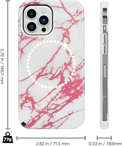 Miniatura 8 de LuMee Halo - Funda iluminada para selfie para iPhone 13 y 13 Pro - Iluminación LED ajustable incorporada - 6.1 pulgadas - Mármol blanco metálico rosa