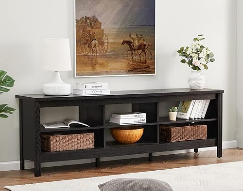 Miniatura 34 de WAMPAT Soporte de TV LED para TV de 75 pulgadas con luz LED de 16 colores, centro de entretenimiento negro para TV de más de 65 pulgadas, mesa Negro