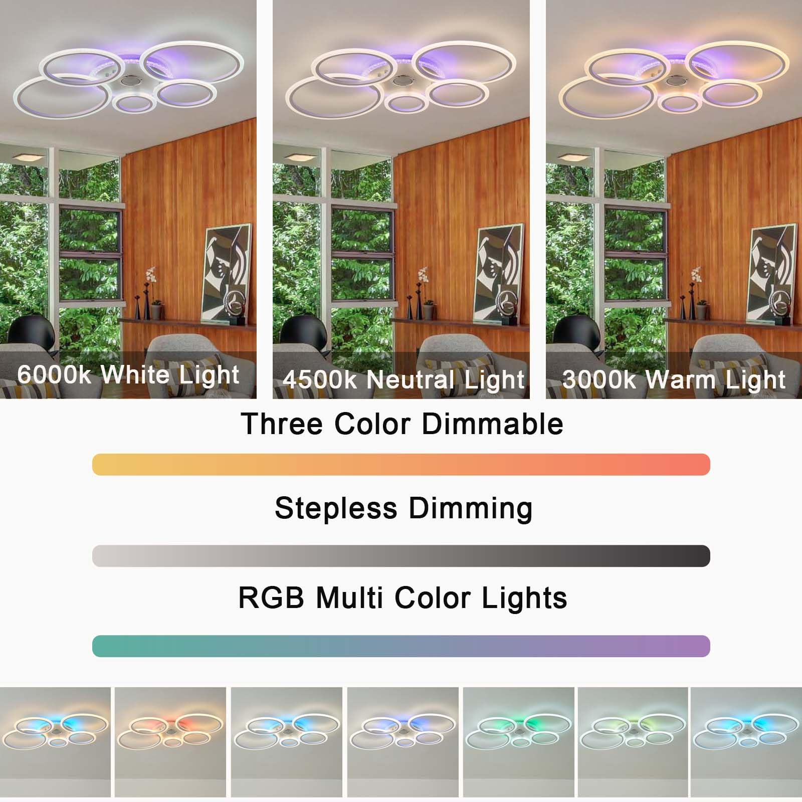 Moderno Lampadario Bluetooth Rgb Plafoniera,Funzione Di Memoria con Elevata Resa Cromatica Senza Sfarfallio e Dimmerabile Intelligente Ceiling Light,per Soggiorno e Camera Da Letto,Bianco