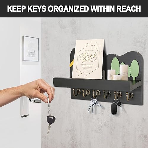 Miniatura 3 de Bonito llavero para pared, soporte decorativo para llaves y correo con estante, diseño de casa pequeña para bolsos, paraguas, correo, cartera y