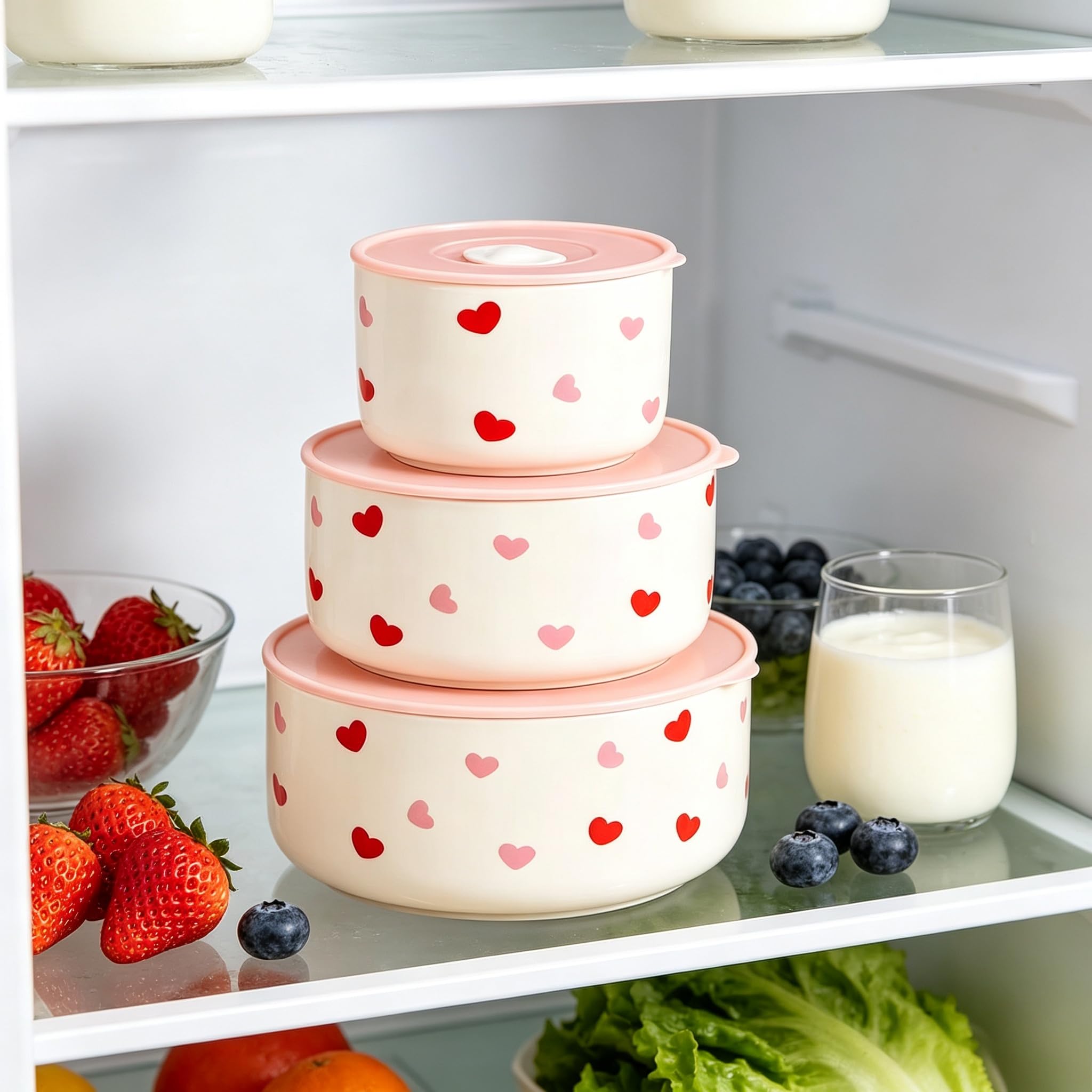 Lunch box in Ceramica, Portapranzo Rotondo con Coperchio, Set da 3 pezzi in bianco, ermetico e antigoccia, Adatto per vari alimenti, frutta e dolci, ideale per scuola, ufficio, picnic, brevi viaggi