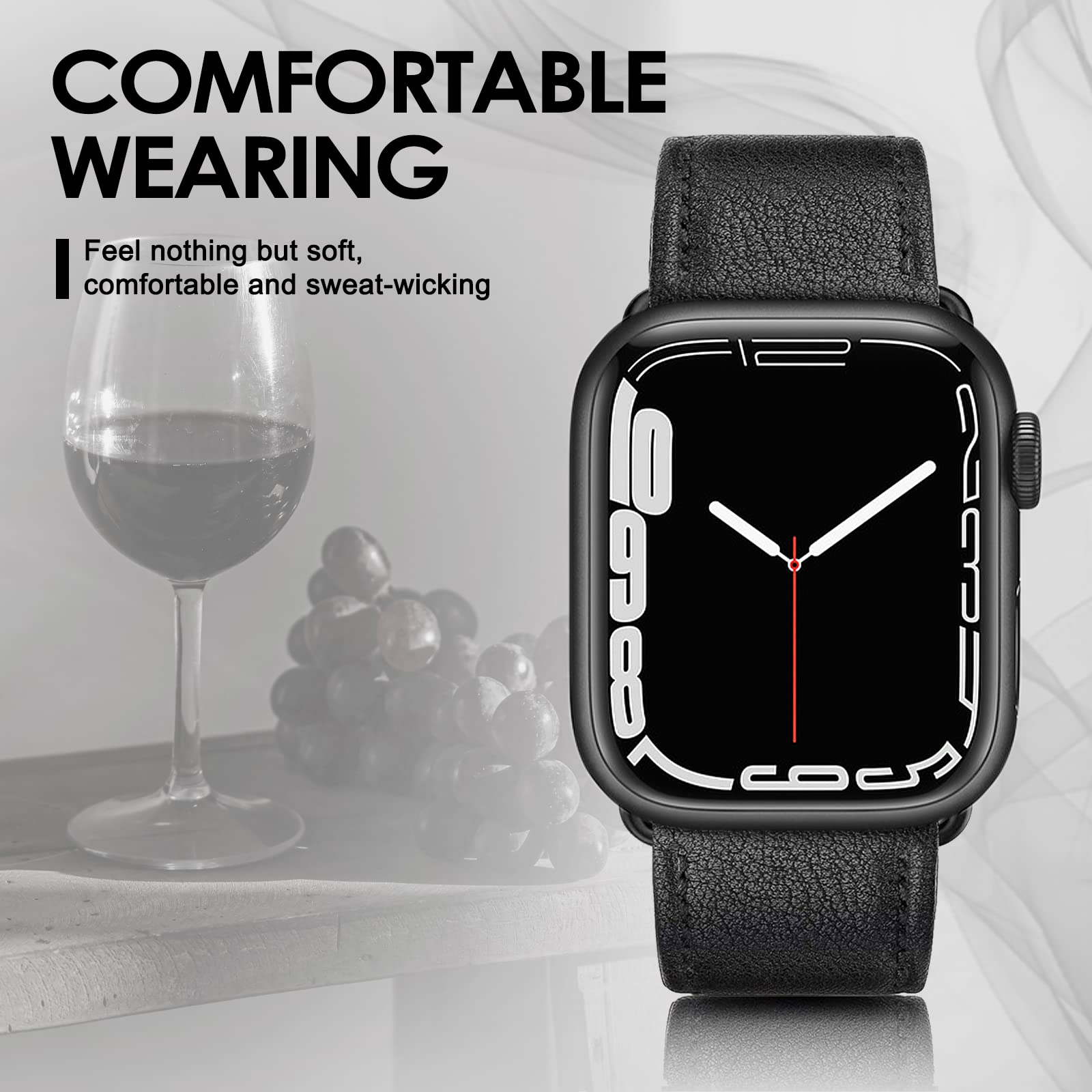 Tuocal Genuine Leather Strap Compatible with Apple Watch 42mm (Series 3/2/1) 44mm 45mm 46mm for Men Women Vintage Leather Straps Compatible with Apple Watch Series 10 9 8 7 6 5 4 3 2 8 SE - Image 2