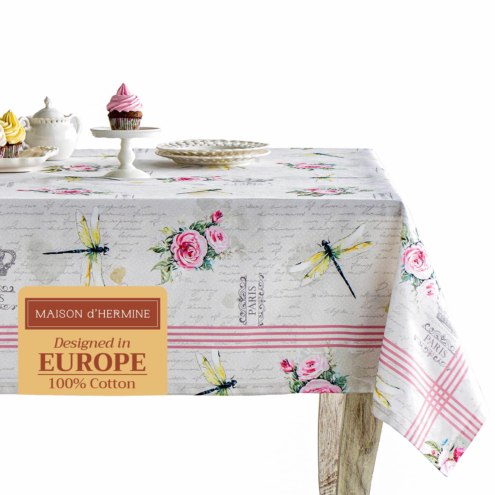 Maison d' Hermine 160 x 220 cm 100% Cotton Washable Square Tablecloth for Kitchen Wedding Restaurant Champ De Mars Spring Summer โ image 1