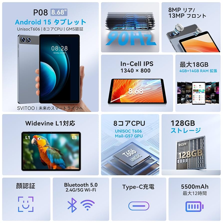 Amazon.co.jp: SVITOO タブレット8.7インチ Android 15 Wi-Fi