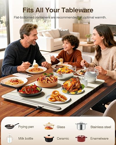 Miniatura 4 de Bandeja de calentamiento eléctrica, calefacción de superficie completa, enrollable y portátil, nanomaterial de silicona de alta calidad, 3 ajustes