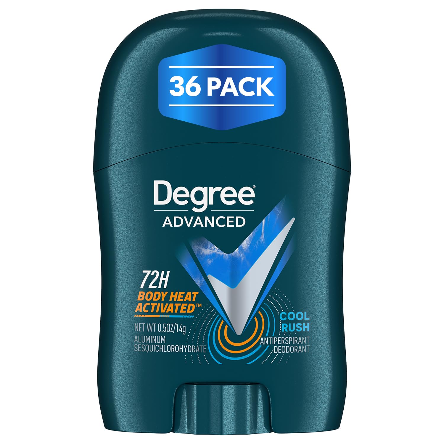Degree Men Travel Deodorant, Bulk, Cool Rush 36-Pack – 72H Body Heat Activated Mini Antiperspirant, 0.5 Oz Ea