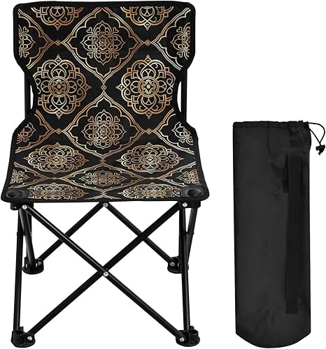 Miniatura 4 de Elegant Gold Flower Black Foldable Folding Chairs Ultralight Compact Folding Chair Includes Carry Bag Ice Fishing Chairs for Adults for Travel Hiking
