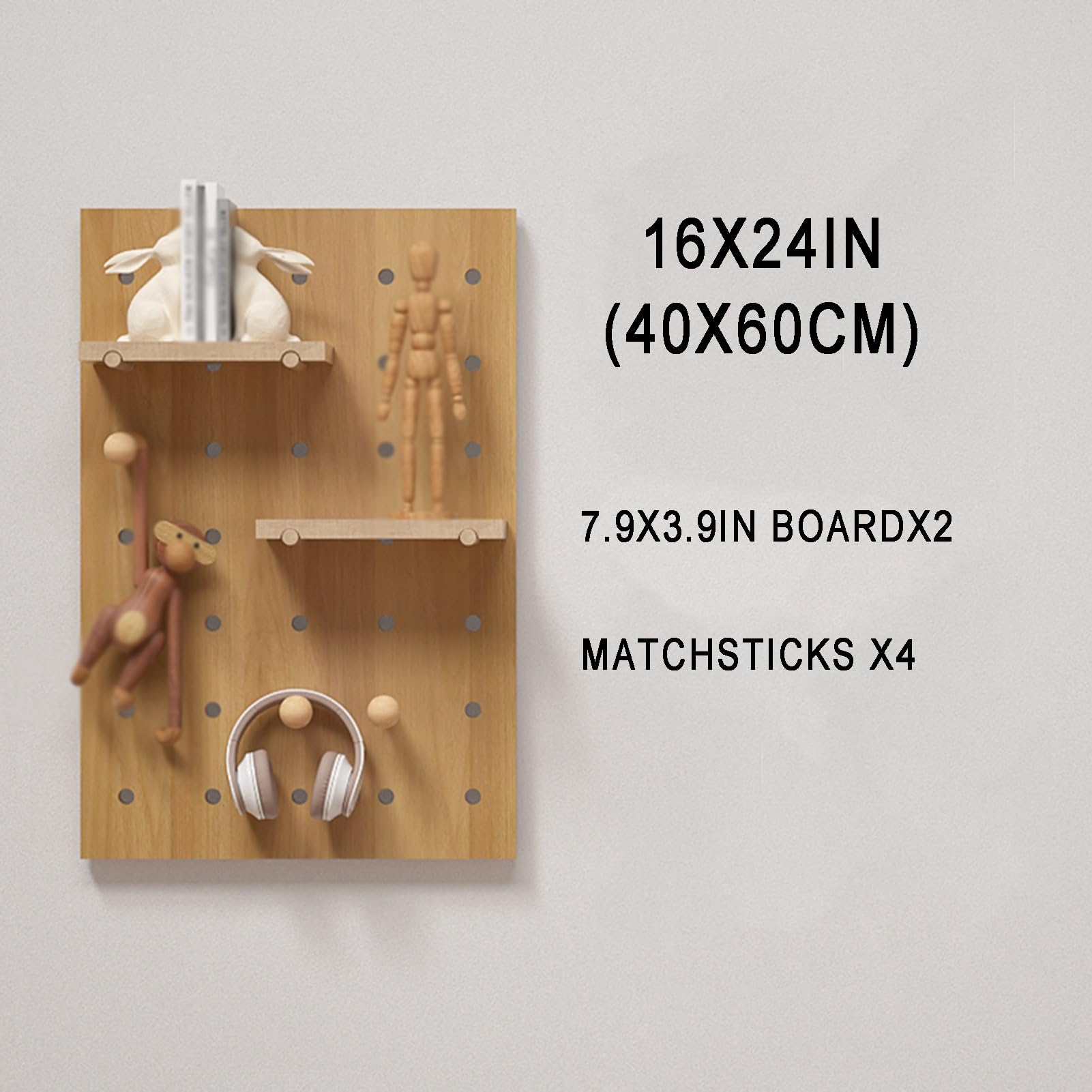 Pegboard-Wand-Organizer-Paneele, modulares hölzernes Peg Board, Wandhakengestell zum Aufhängen an der Wand, für den Eingang des Home-Office, (Farbe: Holzfarbe) (16 x 47 Zoll)