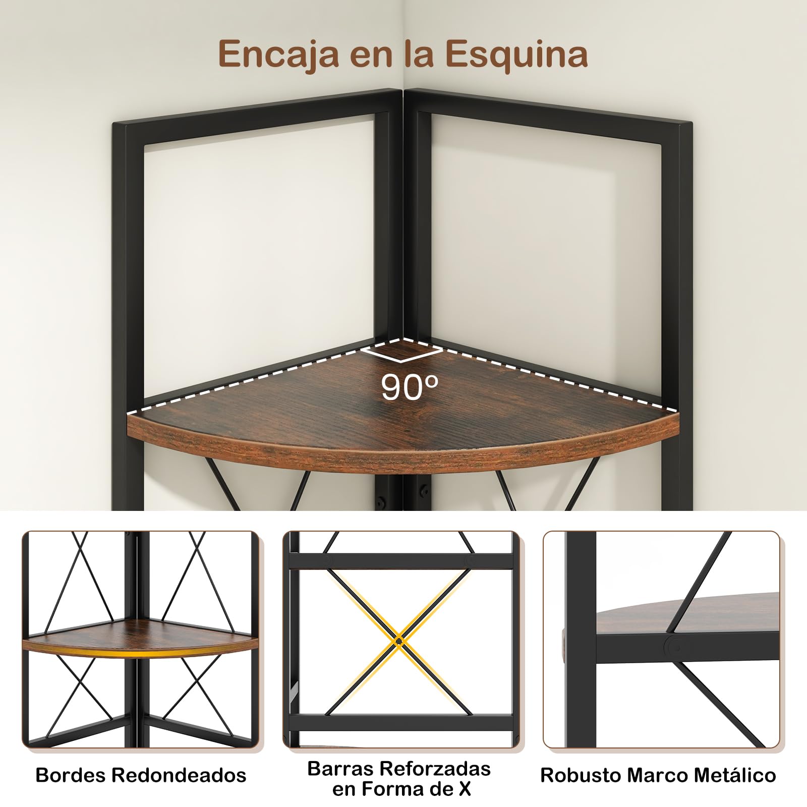 Giantex Estantería Esquinera de 5 Niveles, Librería de Madera y Metal, 35,5 x 35,5 x 159,5 cm, Estantería de Almacenamiento de Esquina para Salón, Dormitorio, Estudio (Marrón Rústico)