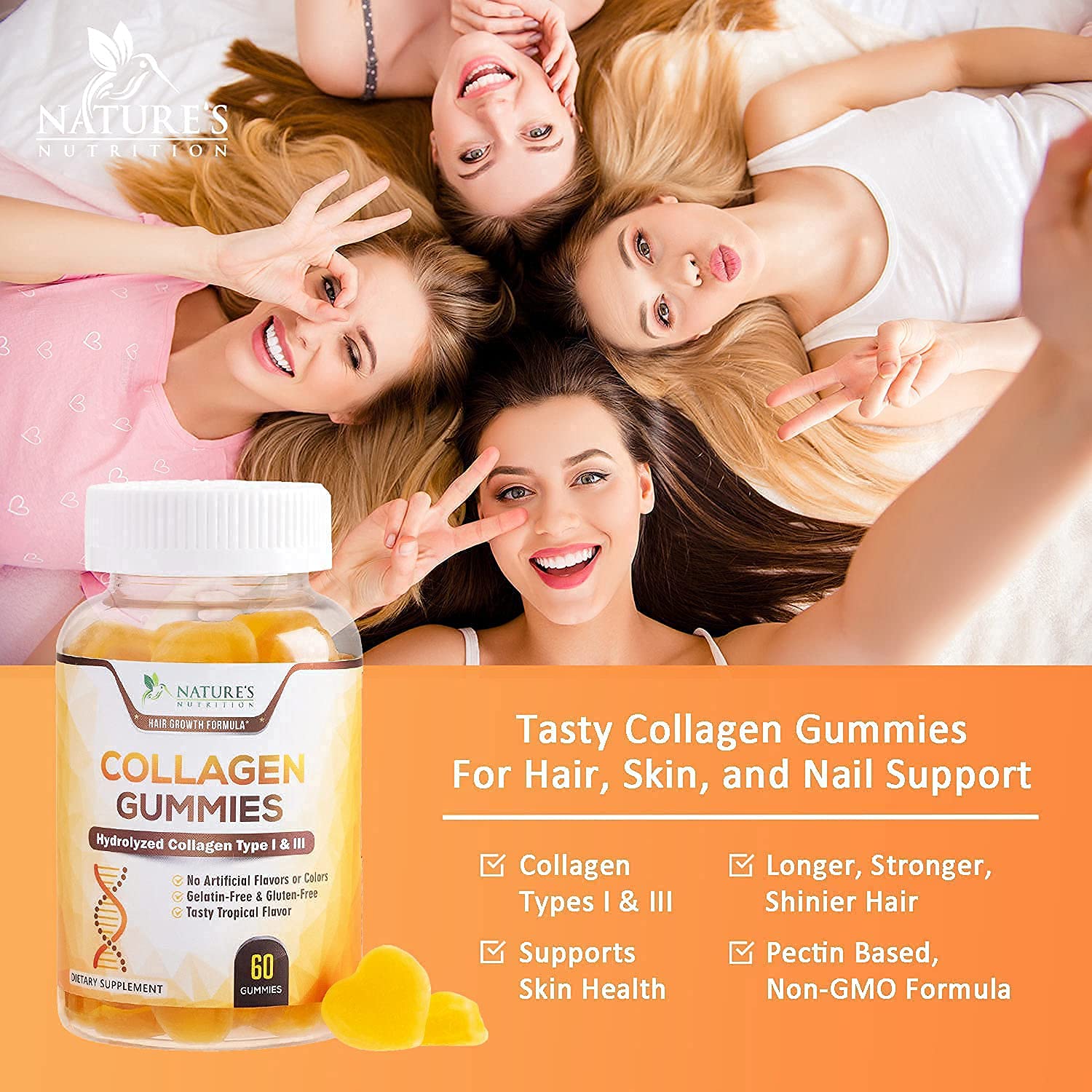 Collagen Gummies Types 1 and 3 10,000 mcg Hair, Skin, and Nails