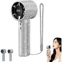 Portable Handheld Fan - Small Pocket Mini Fans, USB Rechargeable, Digital Display, Fashion Rhinestone Handheld Turbo Fan for Travel Outdoor Beach, Gifts for Women Men Colored