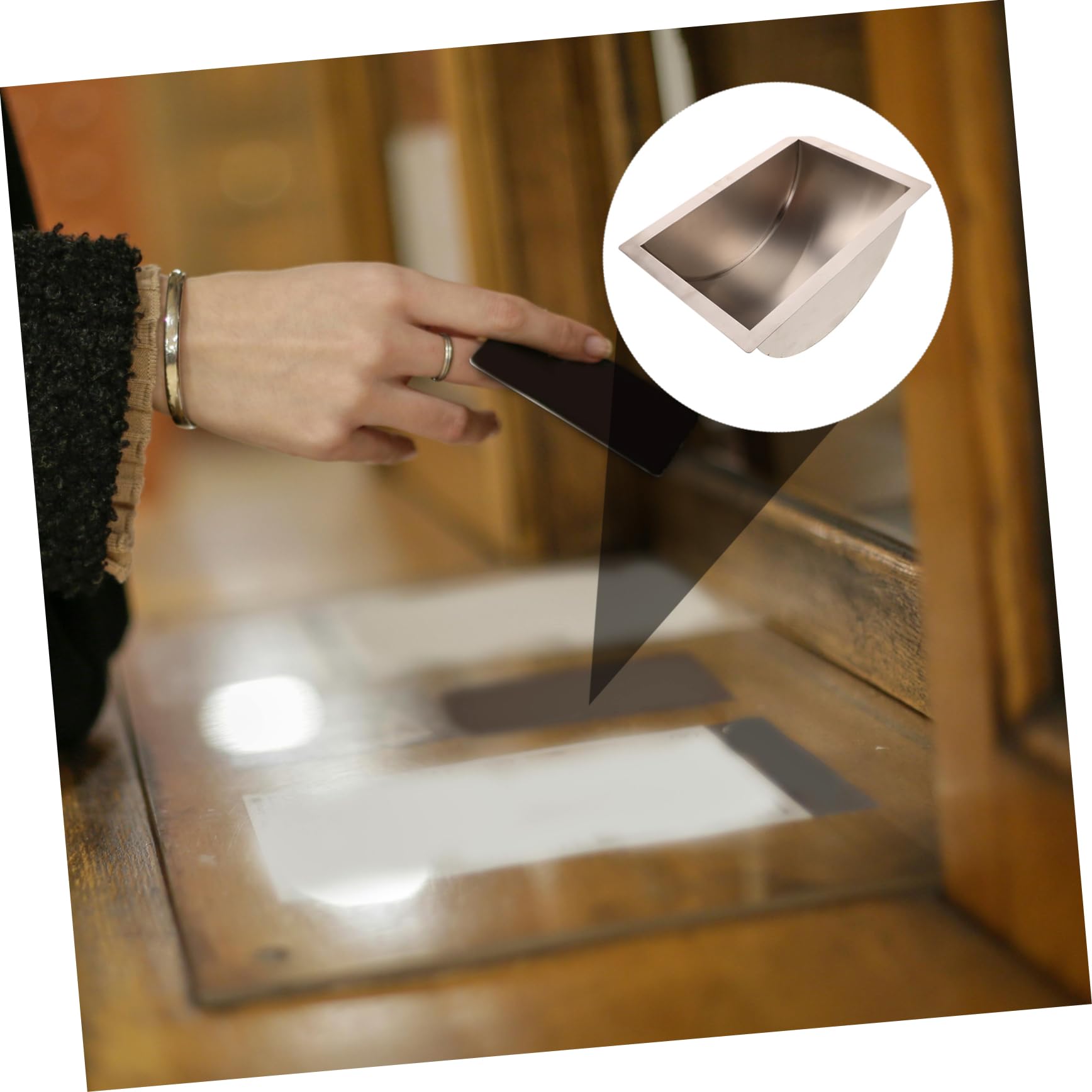 Housoutil Edelstahlschale Für Kassenfenster Geldeinlegeschale Ablageschale Kasseneinlegeschale Serviertablett Bargeldaufbewahrung Kassierer-tablett Multifunktional Für Banken Und