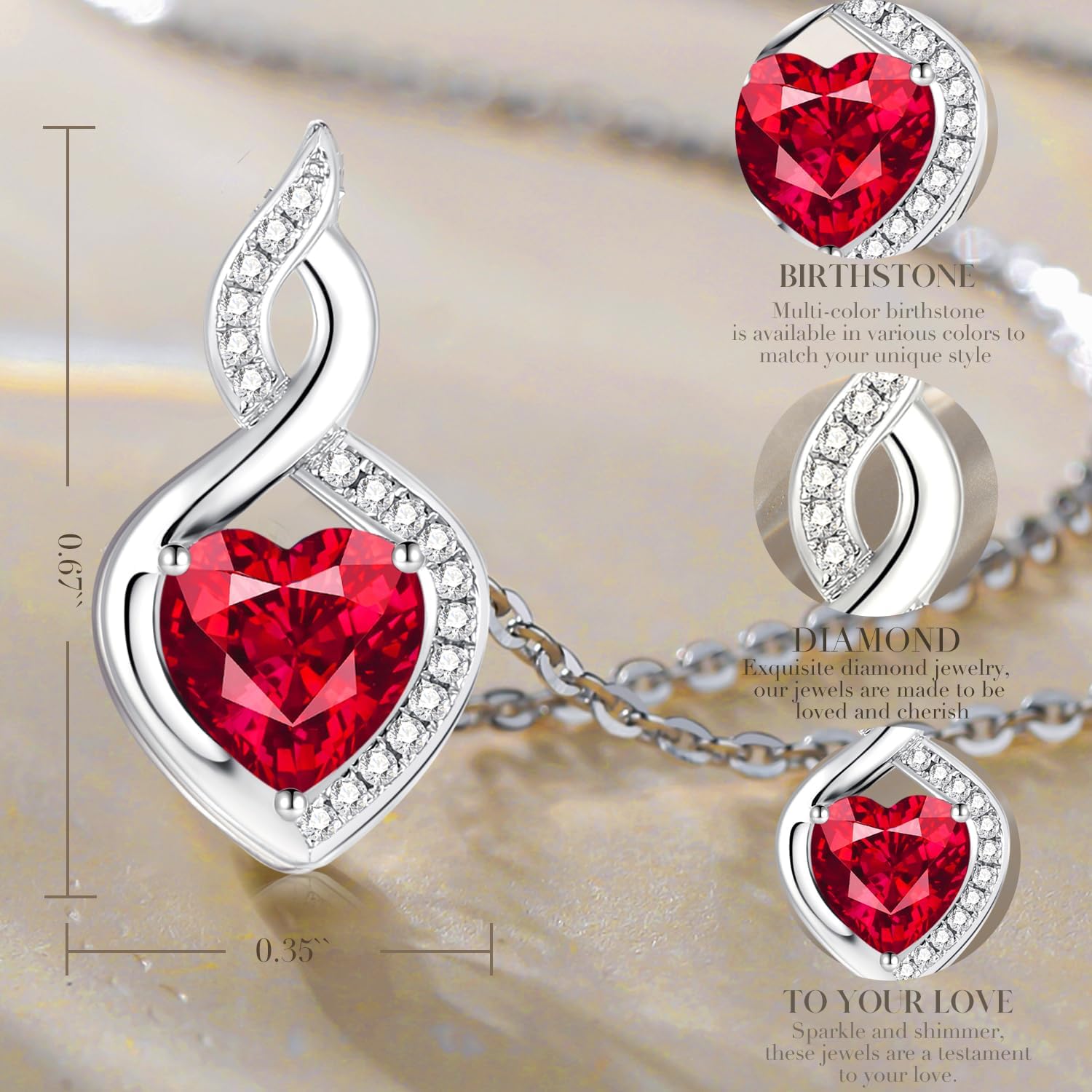 FANCIME 14K Solid White Gold Heart Birthstone Necklace with Diamond Pendent Birthday Gifts for Mom Women, Sterling Silver Chain 16" + 2" Extender - Image 3