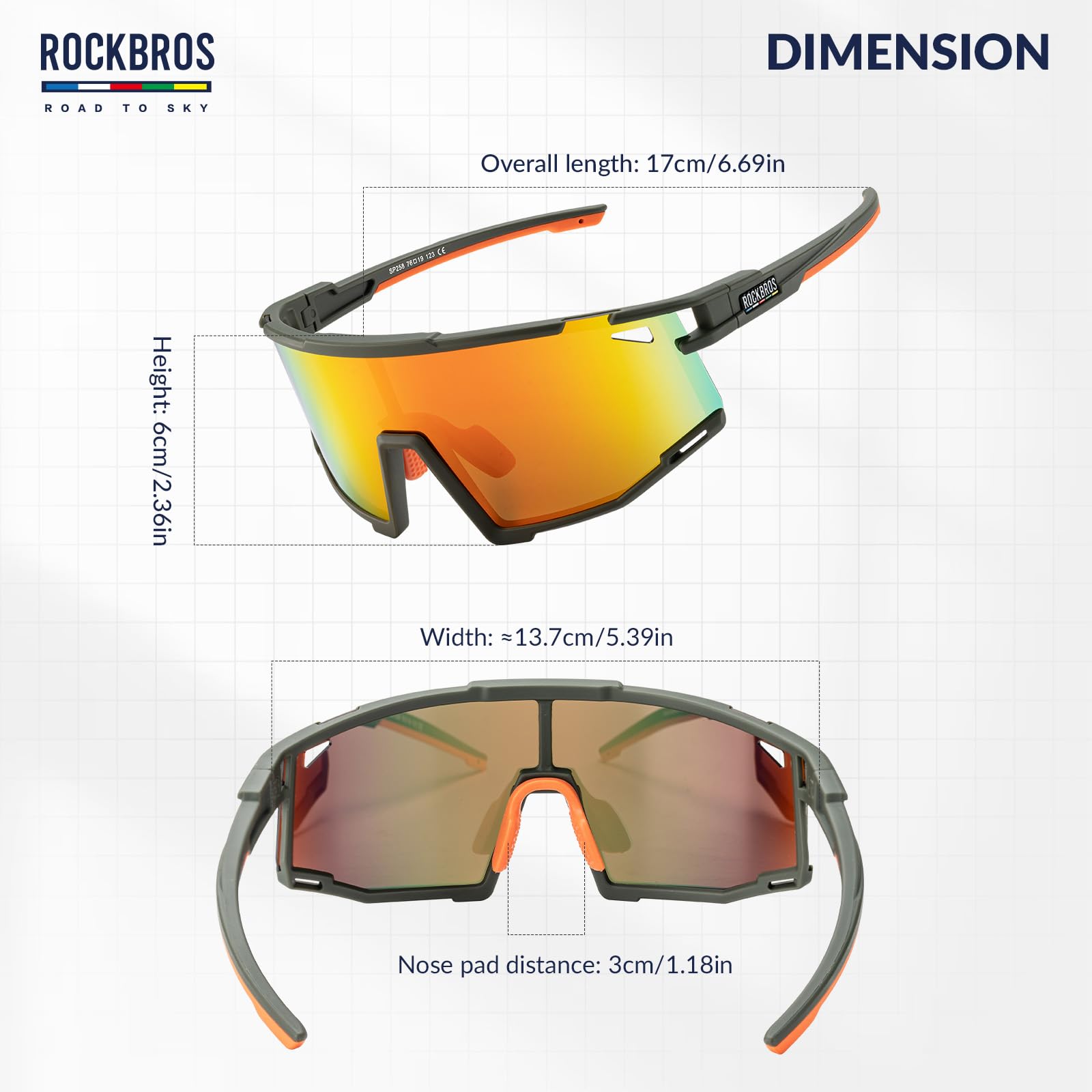 ROCKBROS Road to Sky Gafas de Ciclismo Polarizadas Protección UV400 Gafas de Sol Deportivas Marco TR90 Protección UV400 para Hombre Mujeres Accesorio de Bicicleta para Running MTB