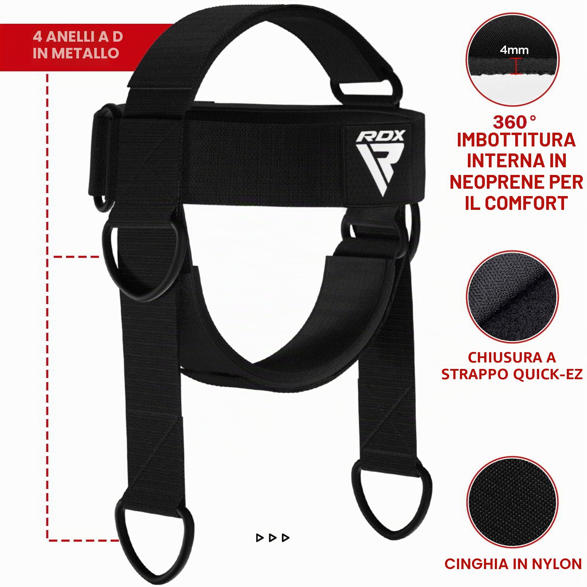 RDX Allenamento Collo Imbracatura Testa, 4MM Neoprene Imbottita Head Harness Neck Builder Strap, Regolabile 90CM Dip Catena Acciaio Lunga, Formazione Cintura Cinghia Sollevamento Pesi Boxe Gym Trainer