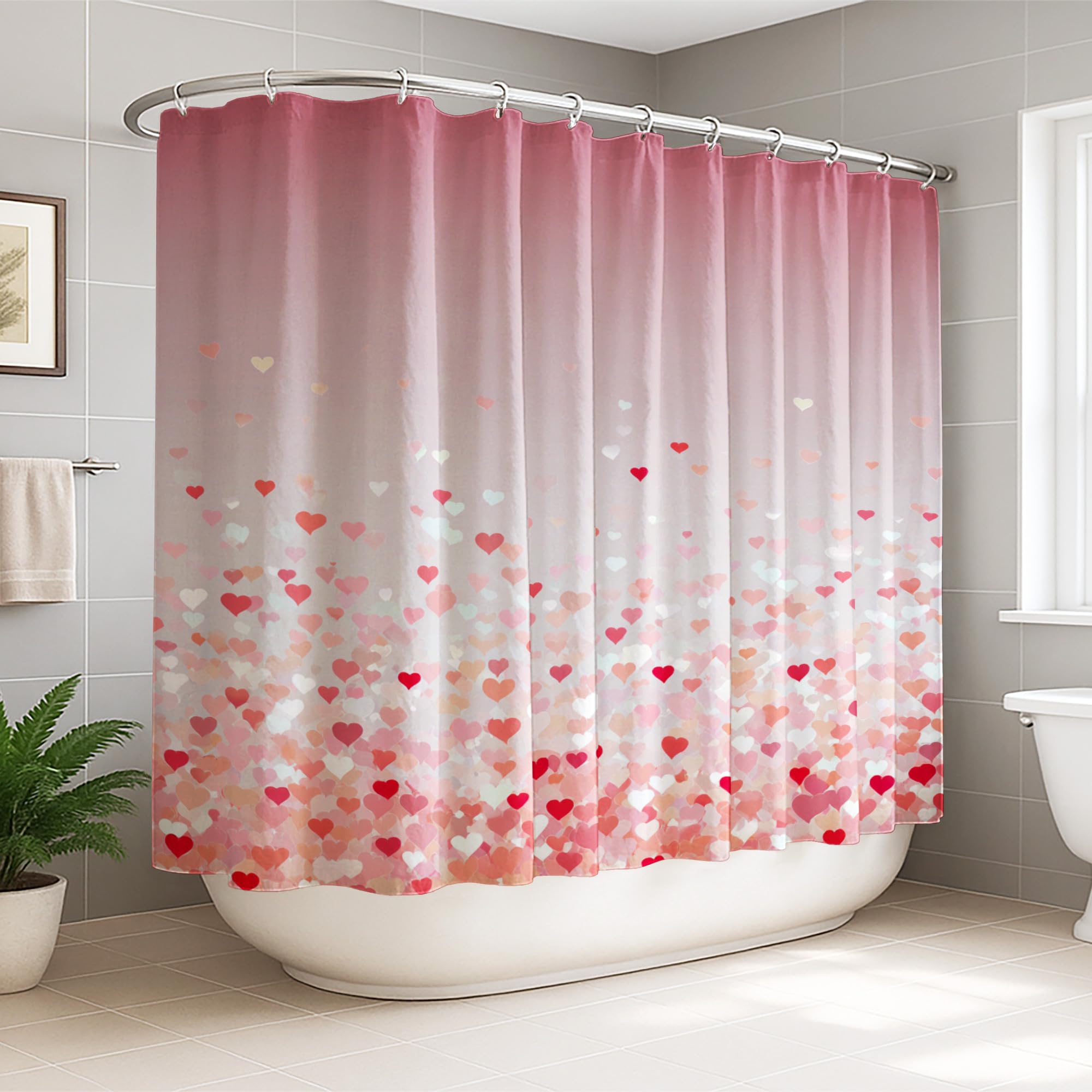 Rideau de douche extra large rouge pêche déco romantique avec crochets inclus