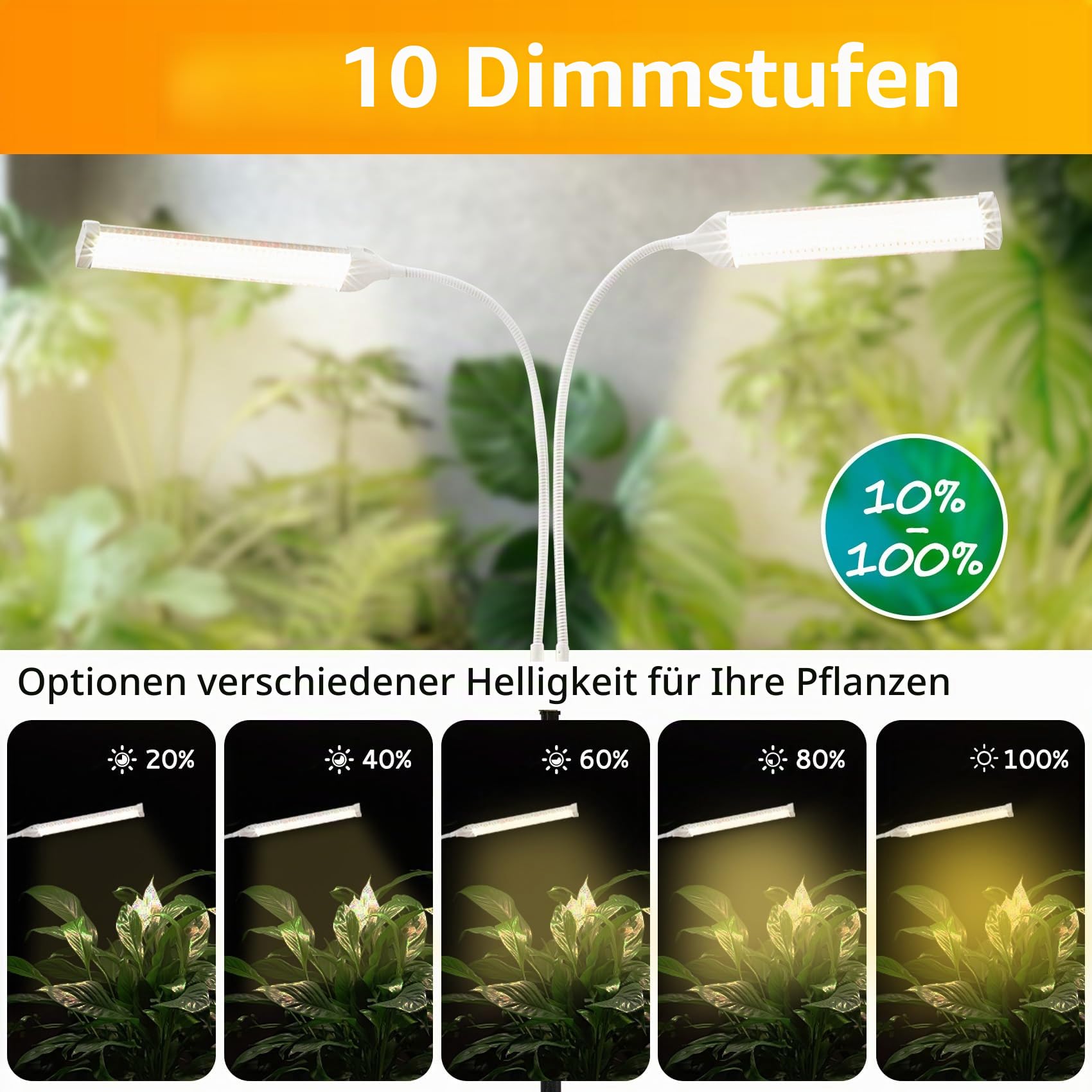 Pflanzenlampen LED Vollspektrum mit Ständer – 4 Köpfe 420 LEDs (5x mehr), 660nm Rotlicht für Blüte & Frucht, Timer & Dimmer, höhenverstellbares Aluminium – Pflanzen LED Wachstumslampe (4 Köpfe)