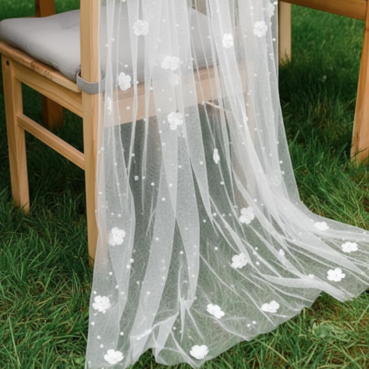 Lounsweer 3 Pcs Tulle Table Runner 10ft Embroidery Table Runner Tulle Fabric Wedding Lace Tablecloth for Bridal Shower Veil Baby Shower Sweetheart Birthday Home Decorations (White,Pearl)