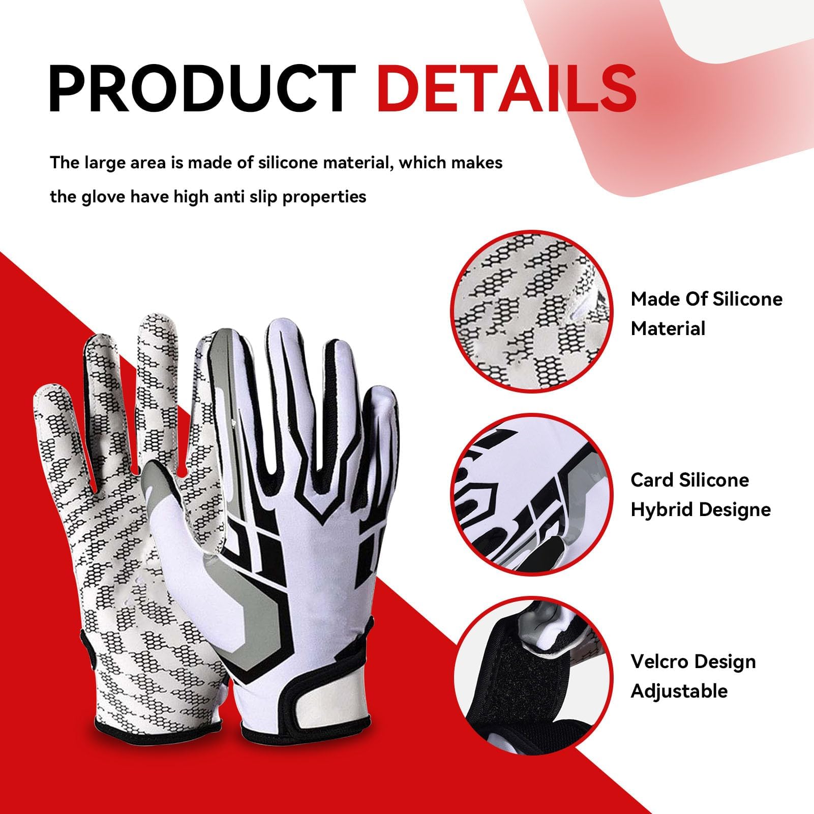 HERCHR Guantes Deportivos Antideslizantes, Guantes De Rugby De Fútbol Americano, Guantes Deportivos Transpirables con Dedos Completos, Protectores De Manos Deportivos, Producto Deportivo De Equipo