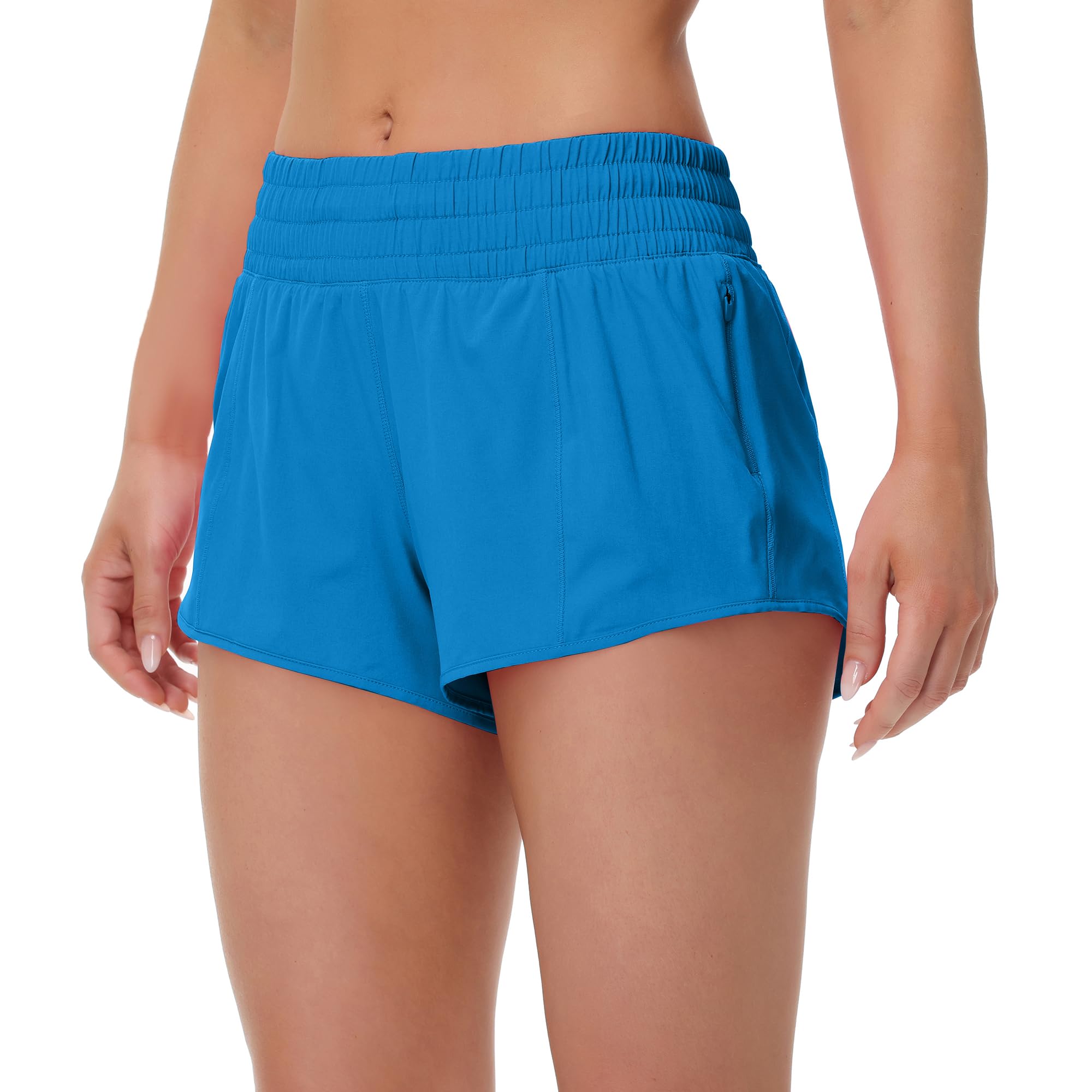 MCEDAR Pantalones cortos deportivos de cintura alta para mujer con forro de malla y bolsillo con cremallera, pantalones cortos de entrenamiento de secado rápido para entrenamiento, gimnasio